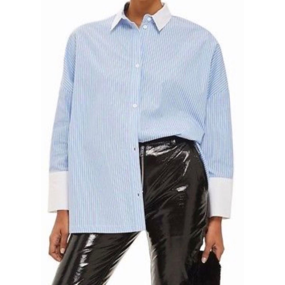 Topshop Blue stripe boyfriend button down shirt